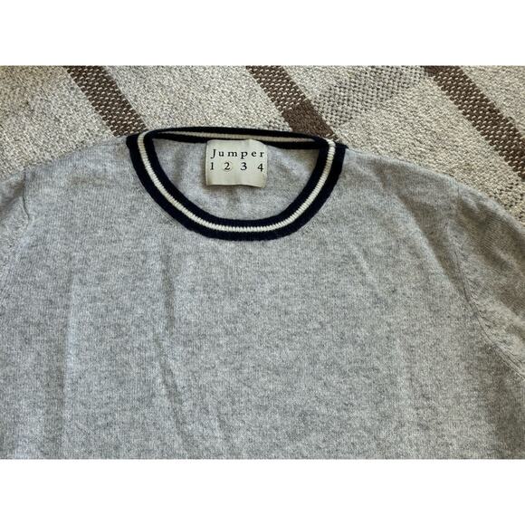 Jumper 1234 Cashmere Crew Neck Stripe Sweater Women’s Small 2 Gray Blue White - Picture 2 of 9